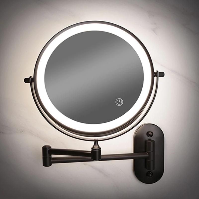 Miroir Grossissant Led Rechargeable Noir Pour Maquillage Et Salle De Bain-Lampe Veilleuse