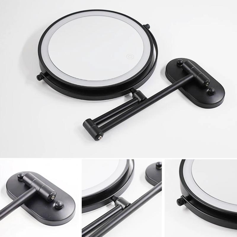 Miroir Grossissant Led Rechargeable Noir Pour Maquillage Et Salle De Bain-Lampe Veilleuse