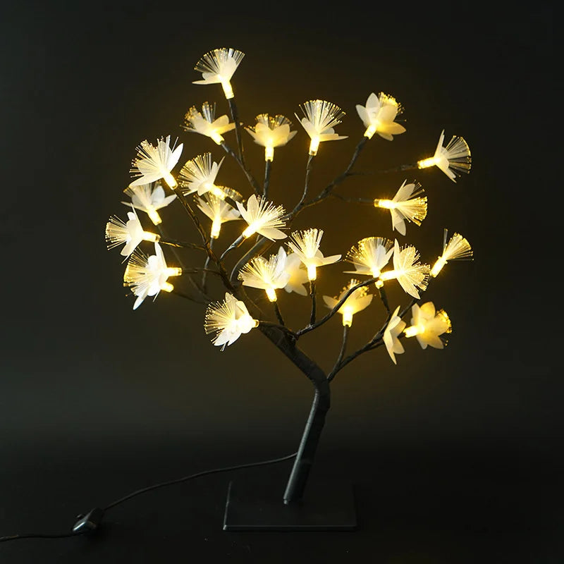 Lumière Pour Arbre À Fleurs En Fibre Optique En Bouleau Blanc-Lampe Veilleuse