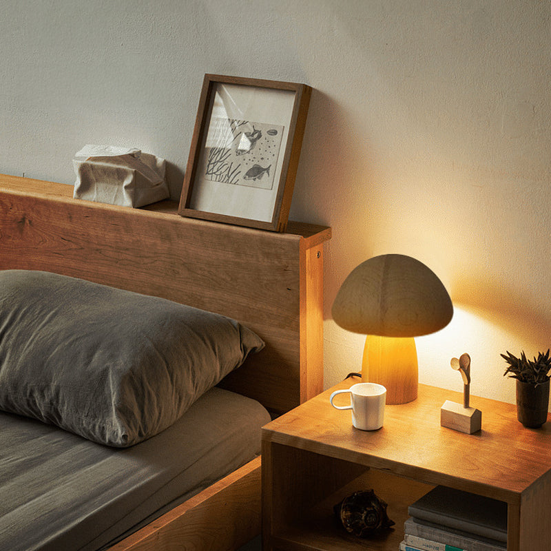 Lampe De Table Rechargeable En Bois Avec Champignons-Lampe Veilleuse