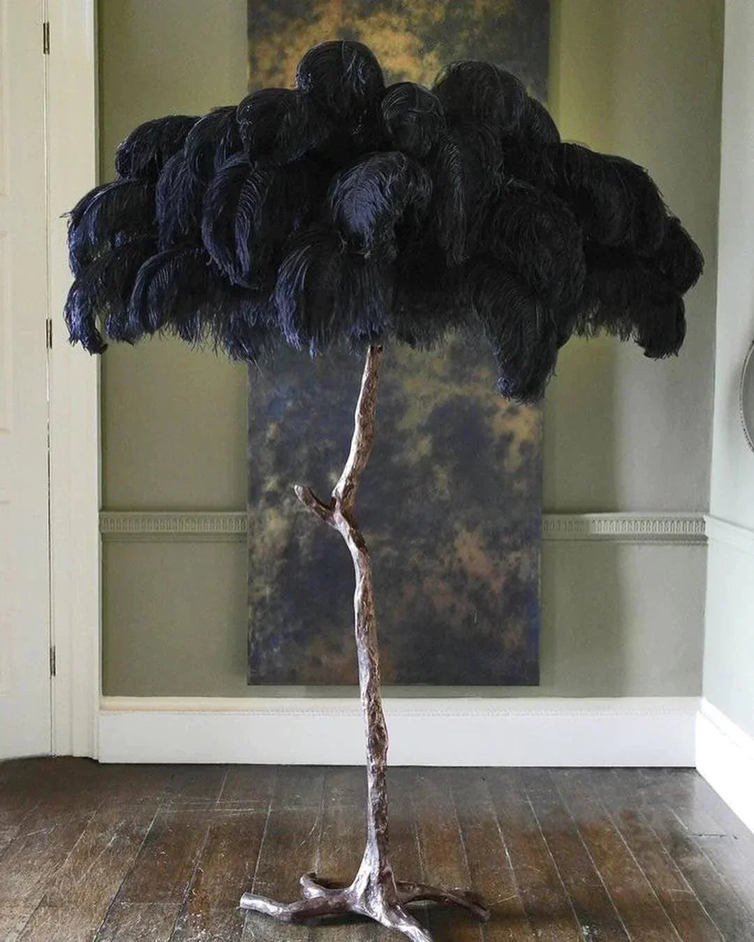 Lampadaire En Plumes D'Autruche-Lampe Veilleuse