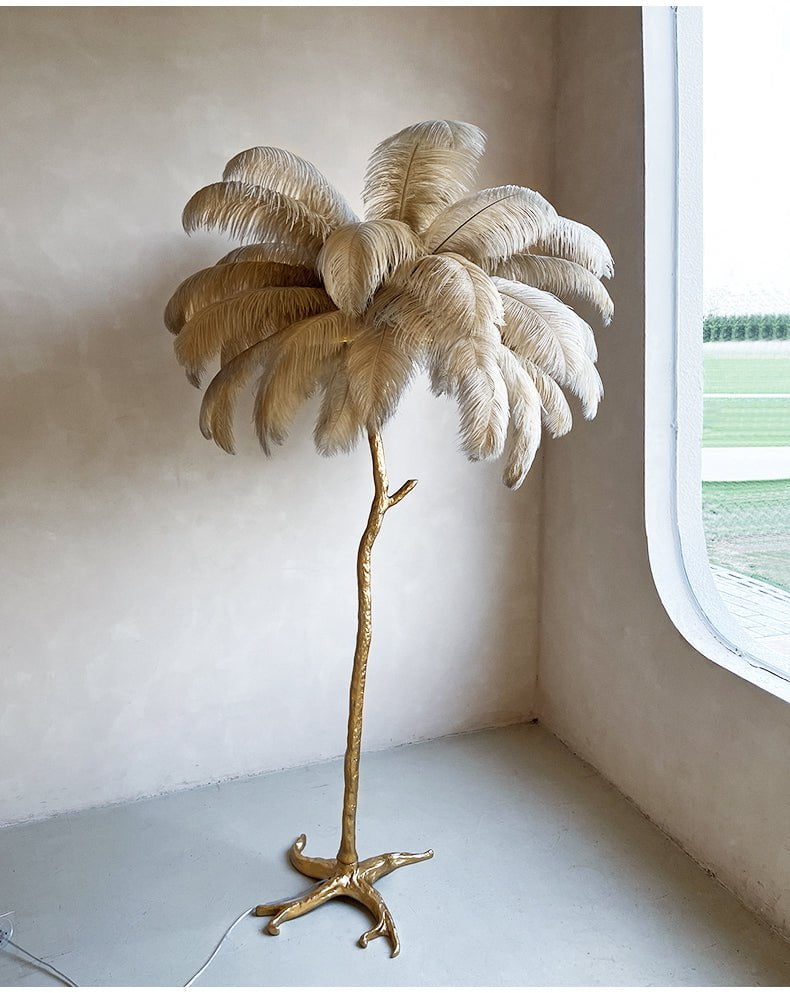 Lampadaire En Plumes D'Autruche-Lampe Veilleuse