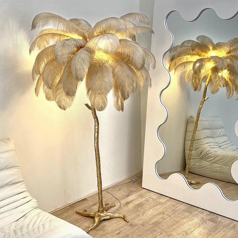 Lampadaire En Plumes D'Autruche-Lampe Veilleuse