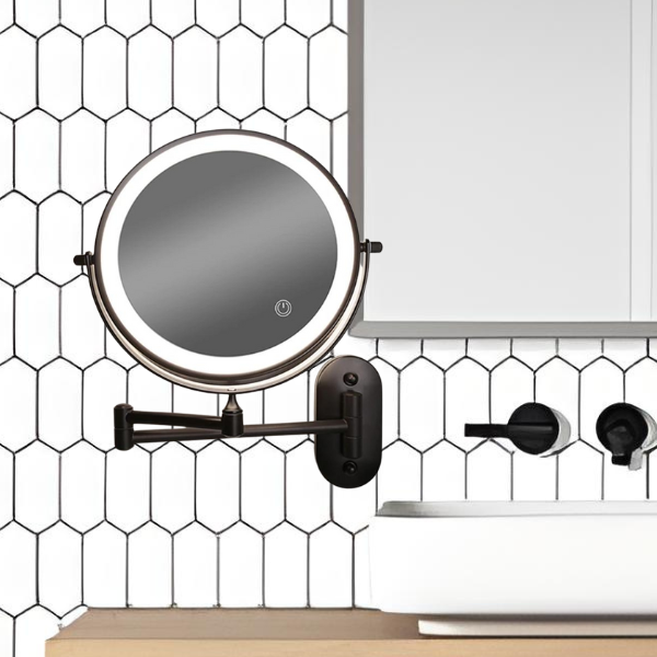 Miroir Grossissant Led Rechargeable Noir Pour Maquillage Et Salle De Bain-Lampe Veilleuse