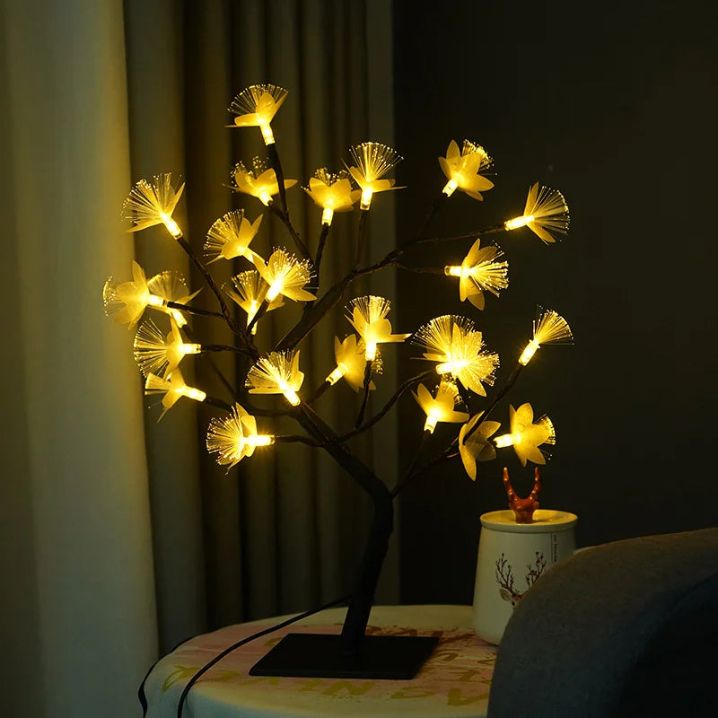 Lumière Pour Arbre À Fleurs En Fibre Optique En Bouleau Blanc-Lampe Veilleuse