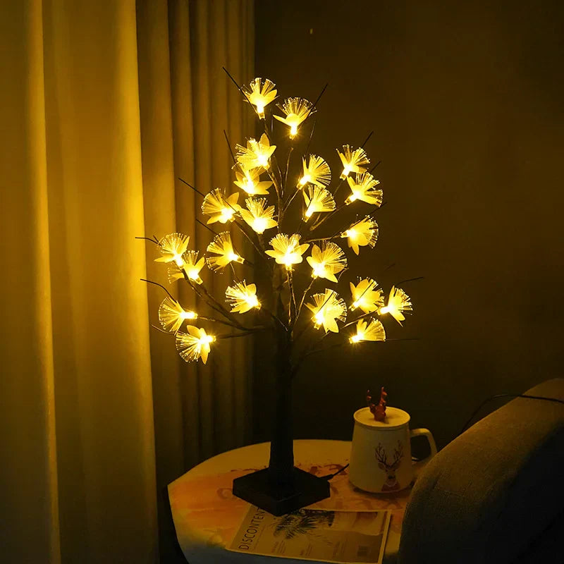 Lumière Pour Arbre À Fleurs En Fibre Optique En Bouleau Blanc-Lampe Veilleuse
