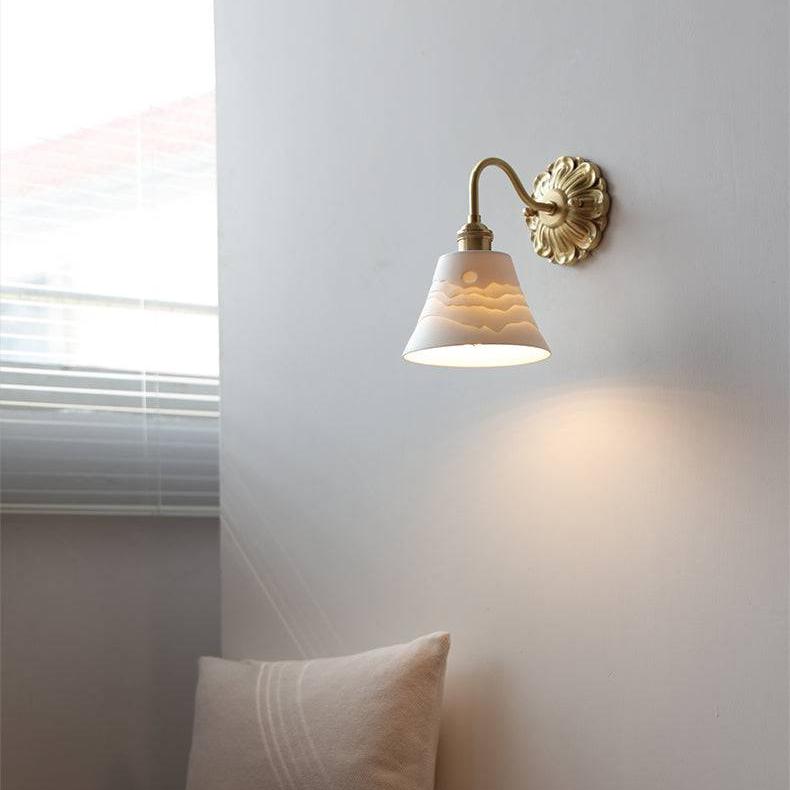 Applique En Laiton Et Céramique-Lampe Veilleuse