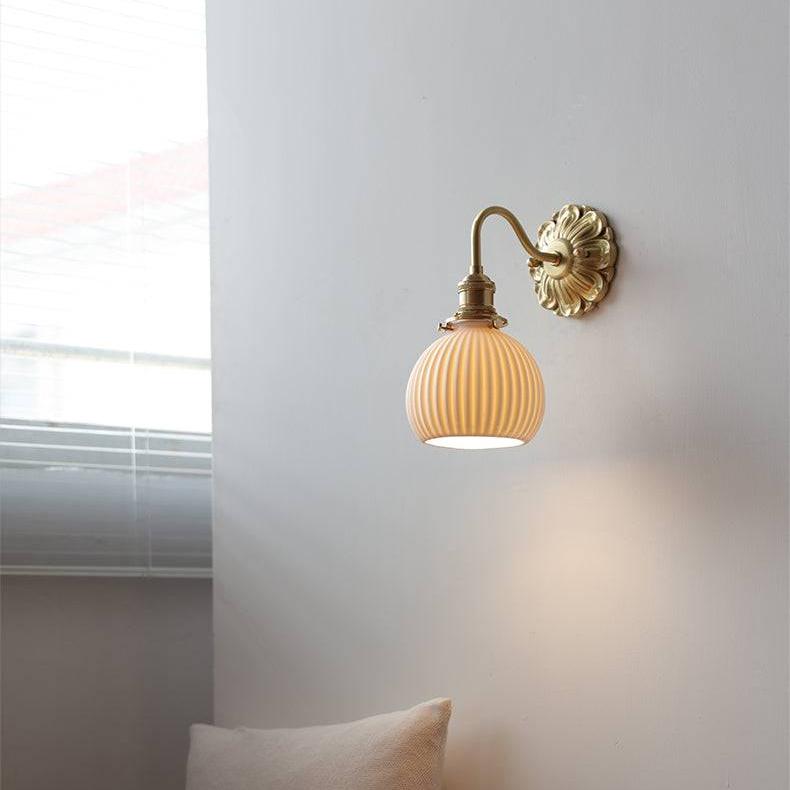 Applique En Laiton Et Céramique-Lampe Veilleuse
