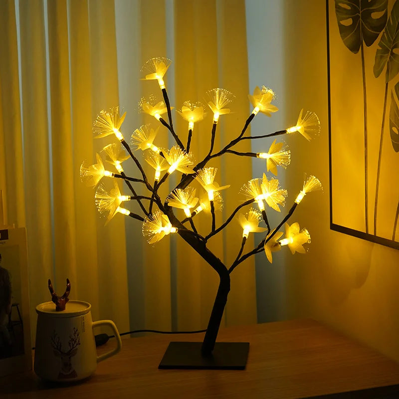 Lumière Pour Arbre À Fleurs En Fibre Optique En Bouleau Blanc-Lampe Veilleuse