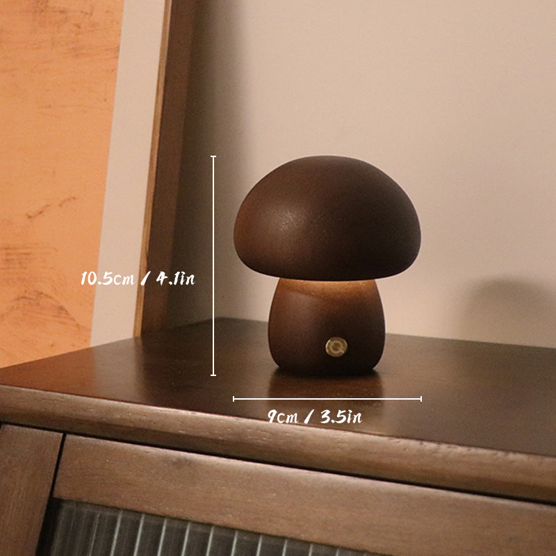 Lampe De Table Rechargeable En Bois Avec Champignons-Lampe Veilleuse