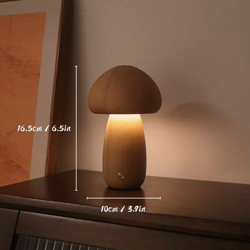 Lampe De Table Rechargeable En Bois Avec Champignons-Lampe Veilleuse