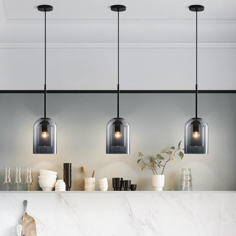 Lampes Suspendues Mi-Siècle En Mica Avec Double Verre-Lampe Veilleuse