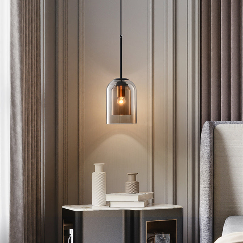 Lampes Suspendues Mi-Siècle En Mica Avec Double Verre-Lampe Veilleuse