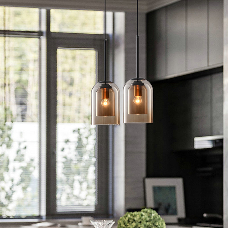 Lampes Suspendues Mi-Siècle En Mica Avec Double Verre-Lampe Veilleuse