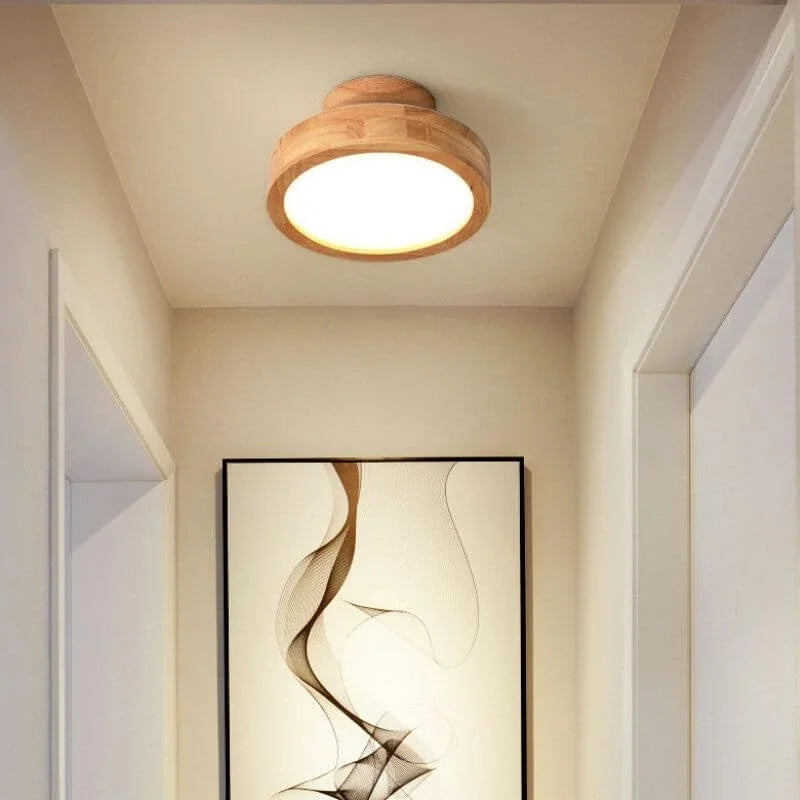 Fintar - Plafonnier Rond En Bois-Lampe Veilleuse