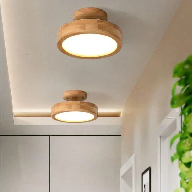 Fintar - Plafonnier Rond En Bois-Lampe Veilleuse