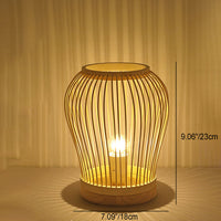 Thumbnail for Lampe De Table Contemporaine En Forme De Lanterne En Bois Et Bambou Tissé À 1 Lumière Pour Chambre À Coucher-Lampe Veilleuse