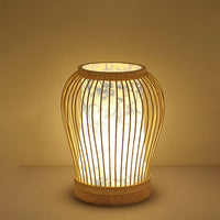Thumbnail for Lampe De Table Contemporaine En Forme De Lanterne En Bois Et Bambou Tissé À 1 Lumière Pour Chambre À Coucher-Lampe Veilleuse