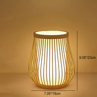 Thumbnail for Lampe De Table Contemporaine En Forme De Lanterne En Bois Et Bambou Tissé À 1 Lumière Pour Chambre À Coucher-Lampe Veilleuse