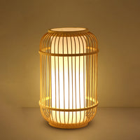 Thumbnail for Lampe De Table Contemporaine En Forme De Lanterne En Bois Et Bambou Tissé À 1 Lumière Pour Chambre À Coucher-Lampe Veilleuse