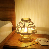 Thumbnail for Lampe De Table Contemporaine En Forme De Lanterne En Bois Et Bambou Tissé À 1 Lumière Pour Chambre À Coucher-Lampe Veilleuse