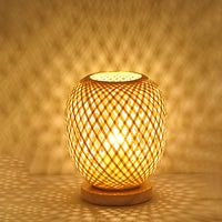 Thumbnail for Lampe De Table Contemporaine En Forme De Lanterne En Bois Et Bambou Tissé À 1 Lumière Pour Chambre À Coucher-Lampe Veilleuse