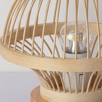 Thumbnail for Lampe De Table Contemporaine En Forme De Lanterne En Bois Et Bambou Tissé À 1 Lumière Pour Chambre À Coucher-Lampe Veilleuse