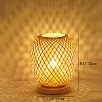 Thumbnail for Lampe De Table Contemporaine En Forme De Lanterne En Bois Et Bambou Tissé À 1 Lumière Pour Chambre À Coucher-Lampe Veilleuse