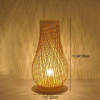 Thumbnail for Lampe De Table Contemporaine En Forme De Lanterne En Bois Et Bambou Tissé À 1 Lumière Pour Chambre À Coucher-Lampe Veilleuse