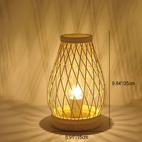 Thumbnail for Lampe De Table Contemporaine En Forme De Lanterne En Bois Et Bambou Tissé À 1 Lumière Pour Chambre À Coucher-Lampe Veilleuse