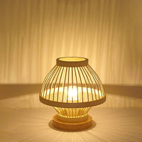 Thumbnail for Lampe De Table Contemporaine En Forme De Lanterne En Bois Et Bambou Tissé À 1 Lumière Pour Chambre À Coucher-Lampe Veilleuse