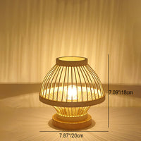 Thumbnail for Lampe De Table Contemporaine En Forme De Lanterne En Bois Et Bambou Tissé À 1 Lumière Pour Chambre À Coucher-Lampe Veilleuse